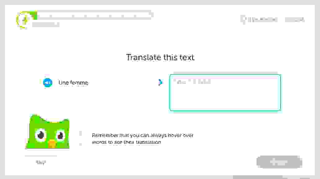 Duolingo exercise, French to English