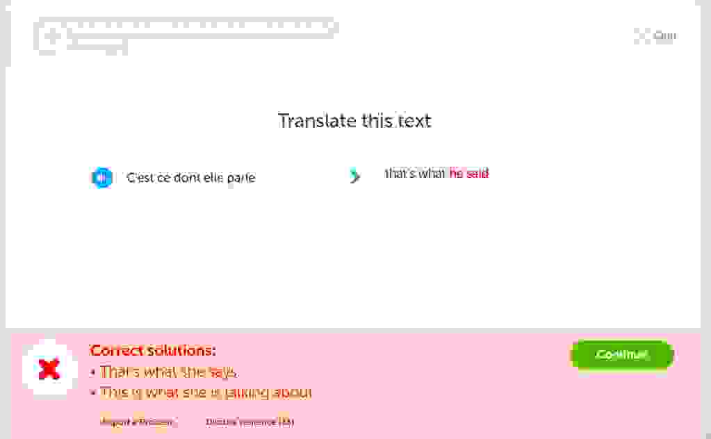 Duolingo mistake screen