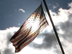 American flag backlit sunlight