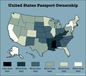 Percentage of Americans who have a passport, state by state