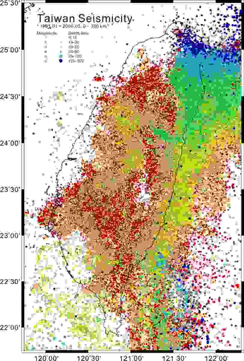 Taiwan seismic activity 1991-2006