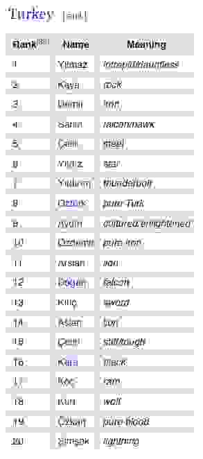 Top 20 Turkish Surnames